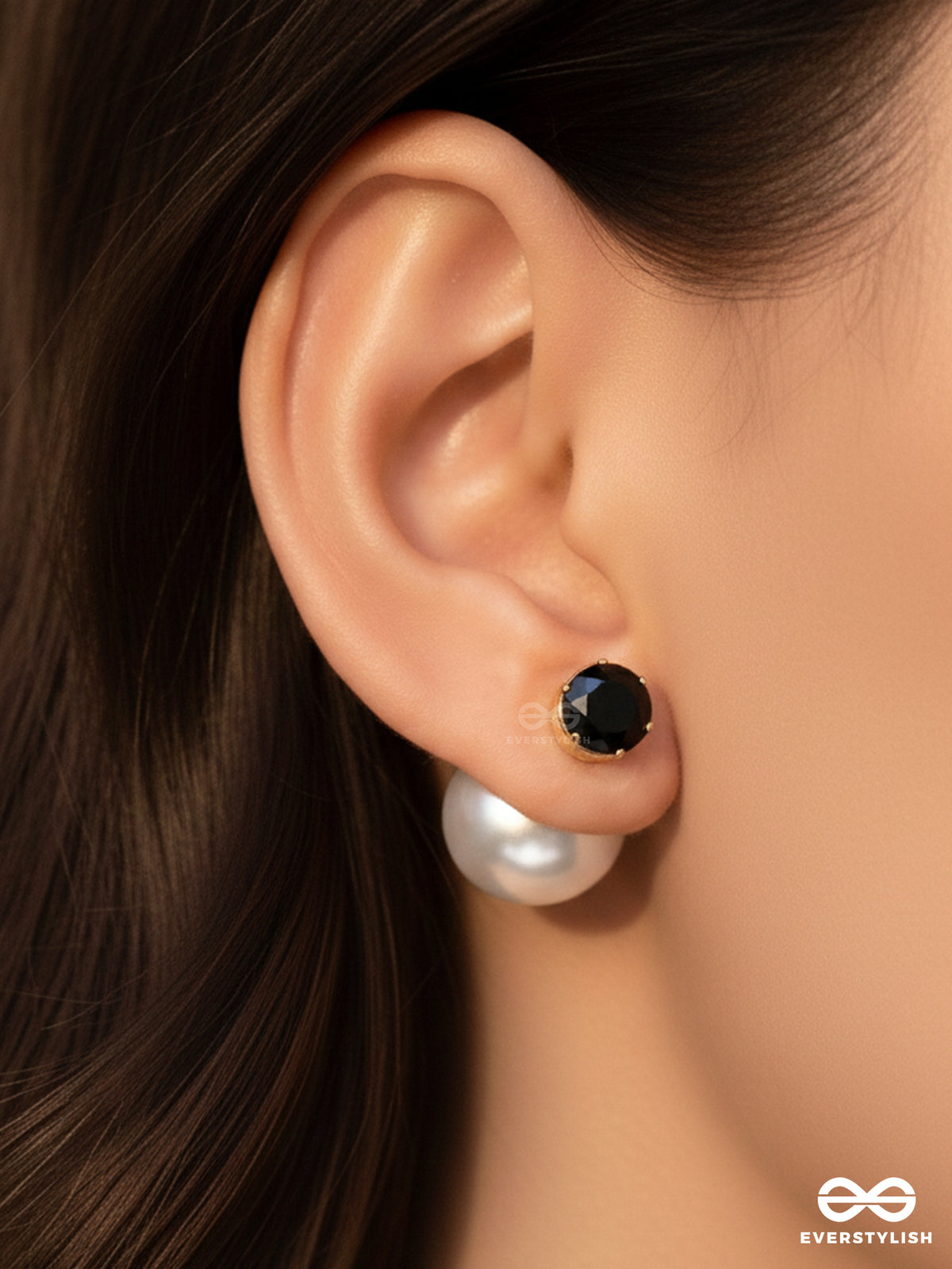A Mystic Pearl - Golden Embellished Earrings (Black)