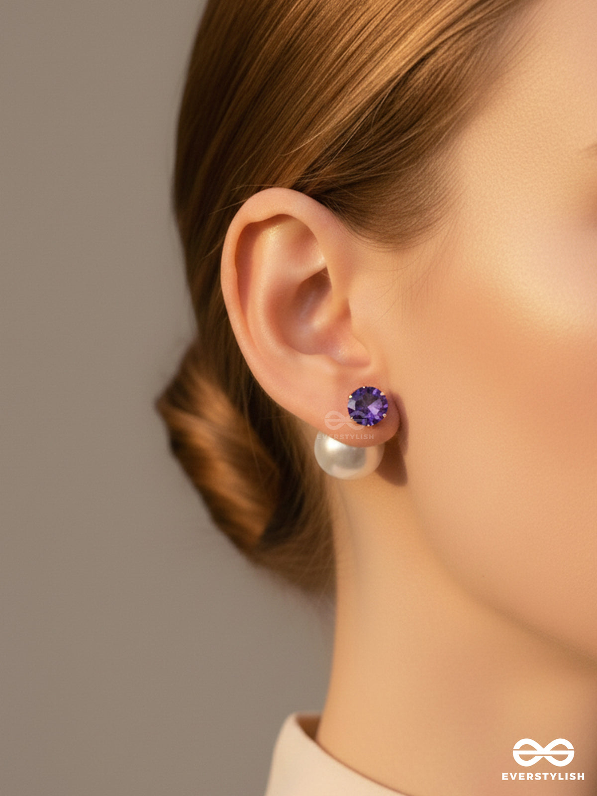 A Mystic Pearl - Golden Embellished Earrings (Dark Blue)
