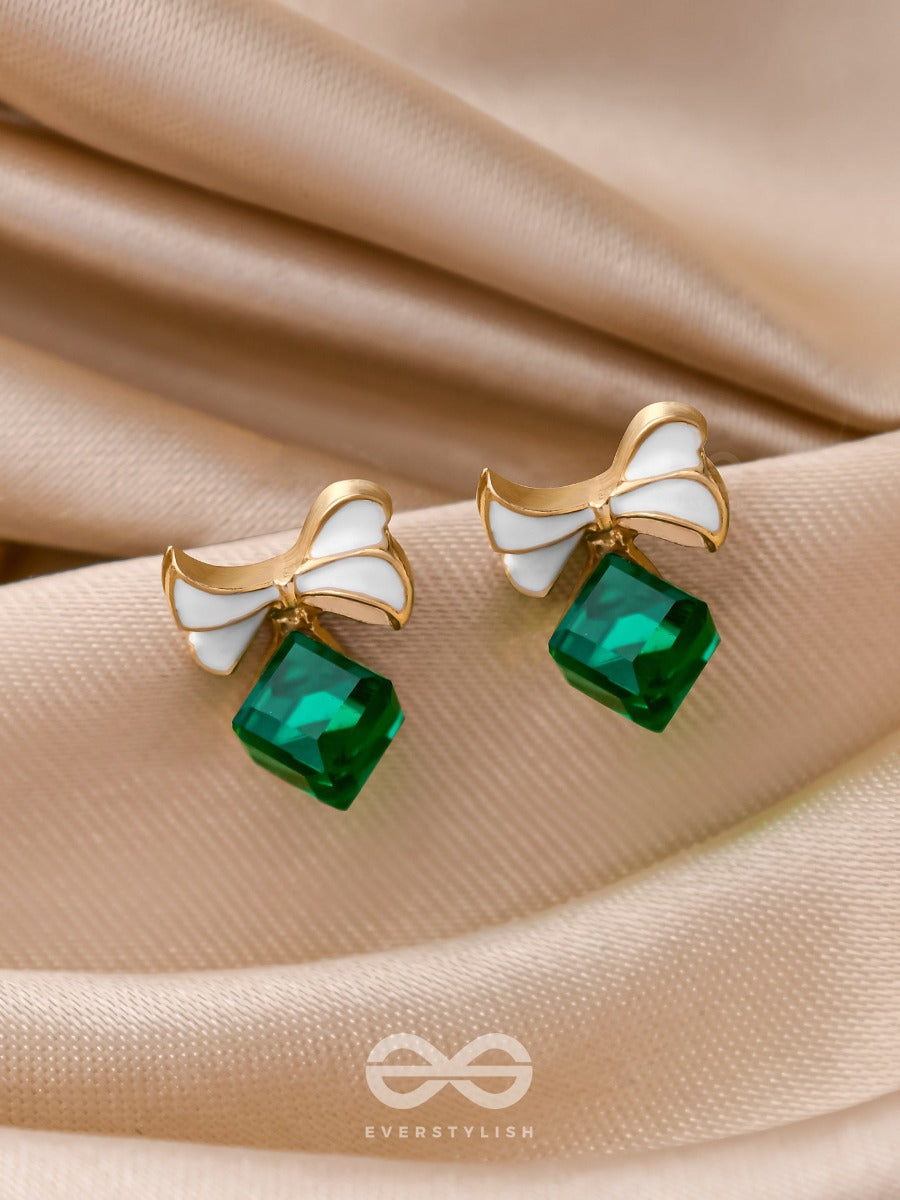 Mingling Marvels - Golden And Green Embellished Stud Earrings