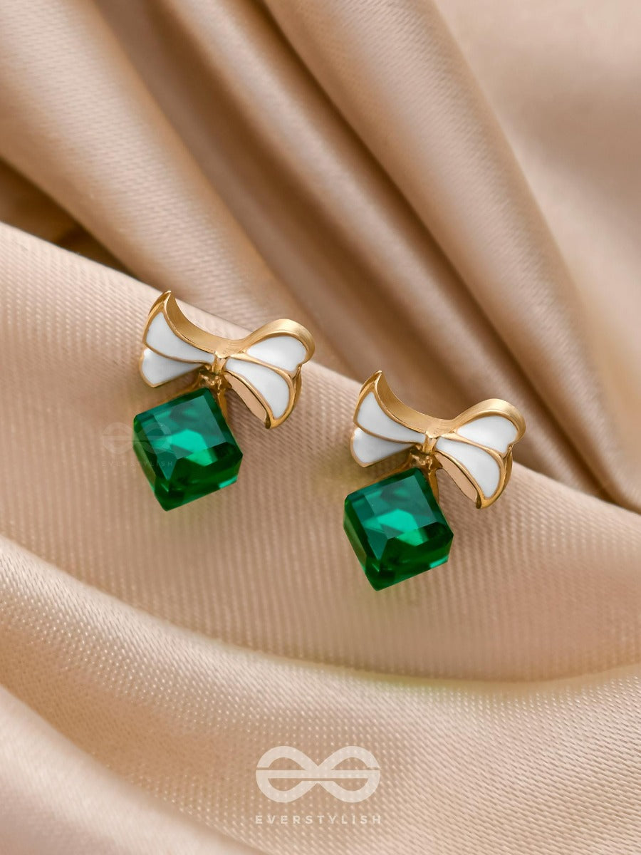 Mingling Marvels - Golden And Green Embellished Stud Earrings
