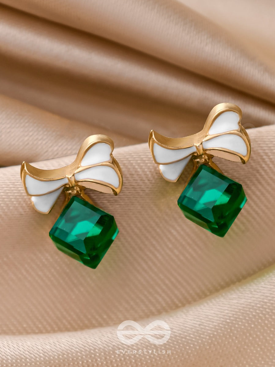 Mingling Marvels - Golden And Green Embellished Stud Earrings