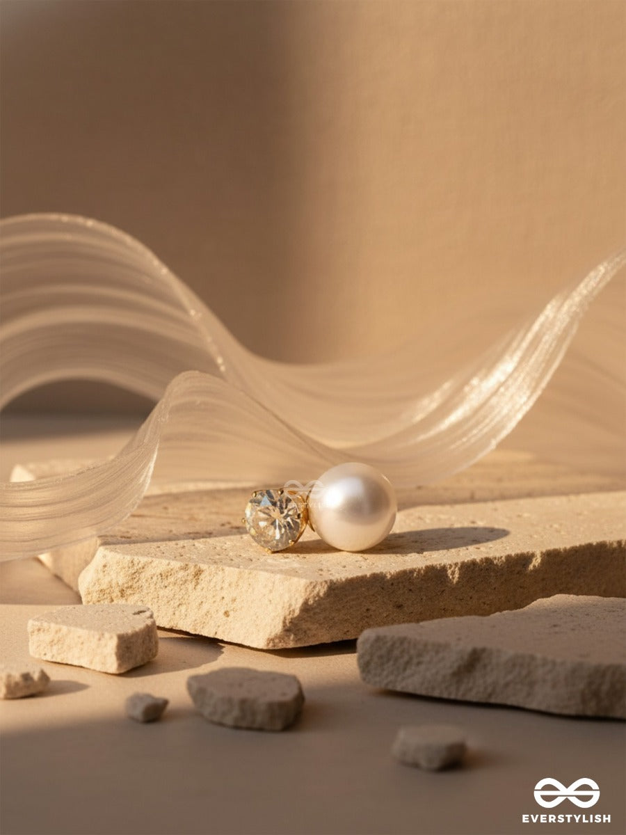 A Mystic Pearl - Golden Embellished Earrings (White)
