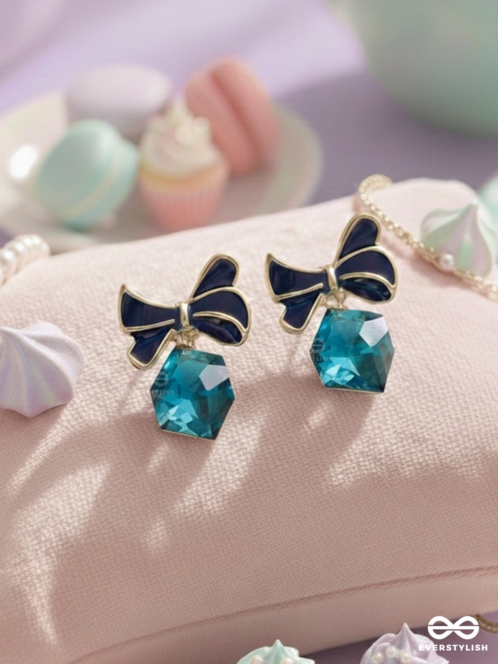 Mingling Marvels - Golden And Blue Embellished Stud Earrings