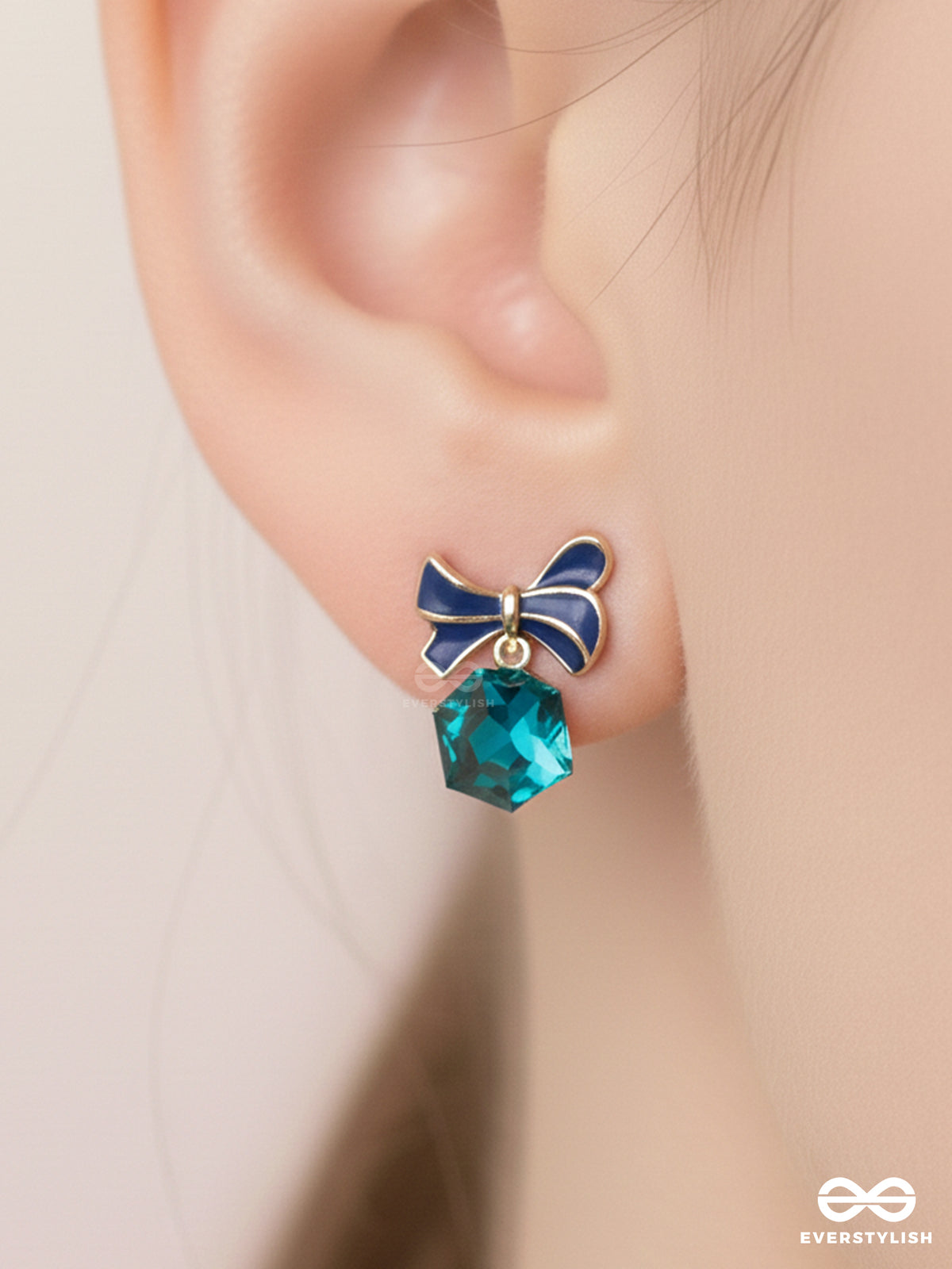 Mingling Marvels - Golden And Blue Embellished Stud Earrings