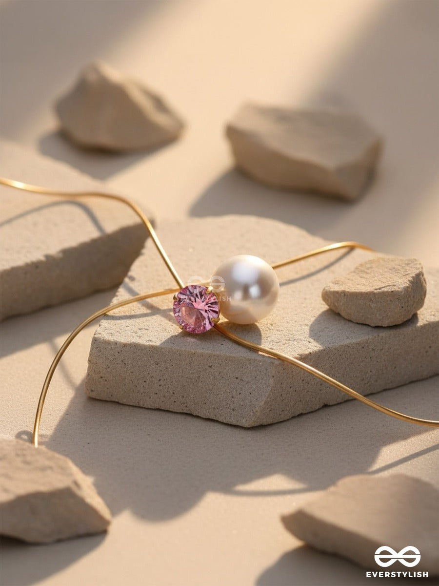 A Mystic Pearl - Golden Embellished Earrings (Pink)