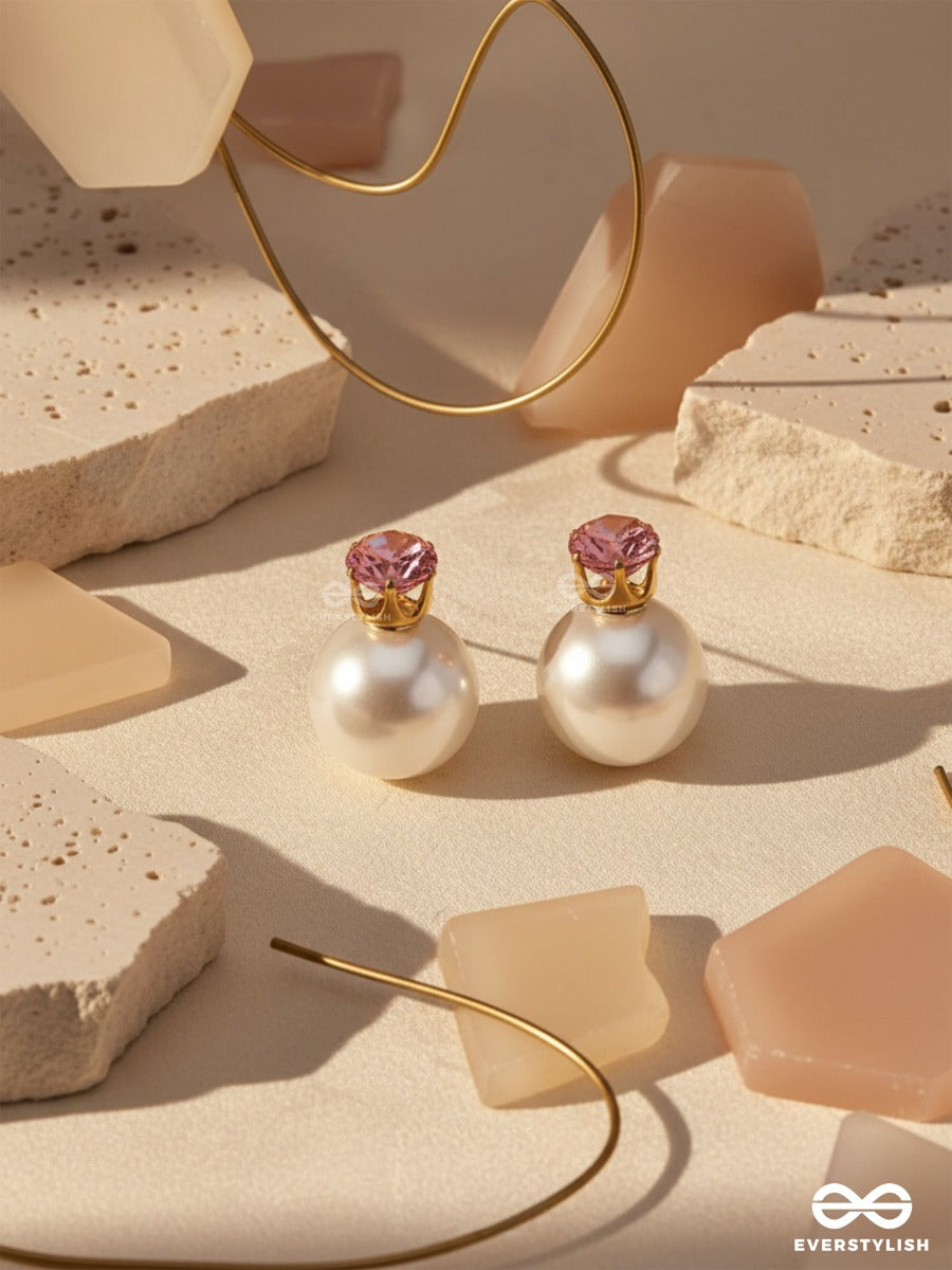 A Mystic Pearl - Golden Embellished Earrings (Pink)