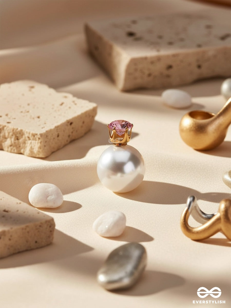 A Mystic Pearl - Golden Embellished Earrings (Pink)