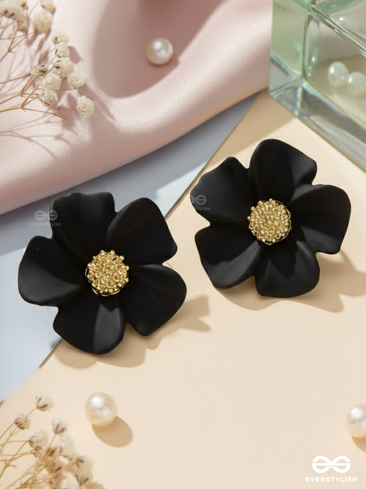 The Blossom Ballad - Golden And Black Acrylic Stud Earrings