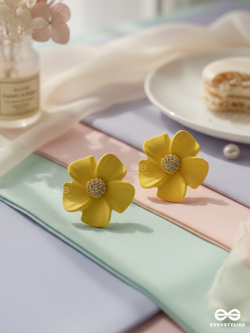 The Blossom Ballad - Golden And Yellow Acrylic Stud Earrings