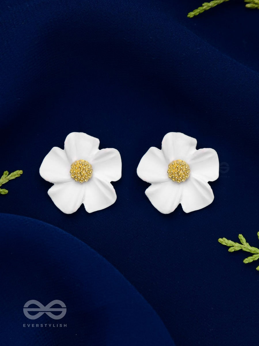 The Blossom Ballad - Golden And White Acrylic Stud Earrings