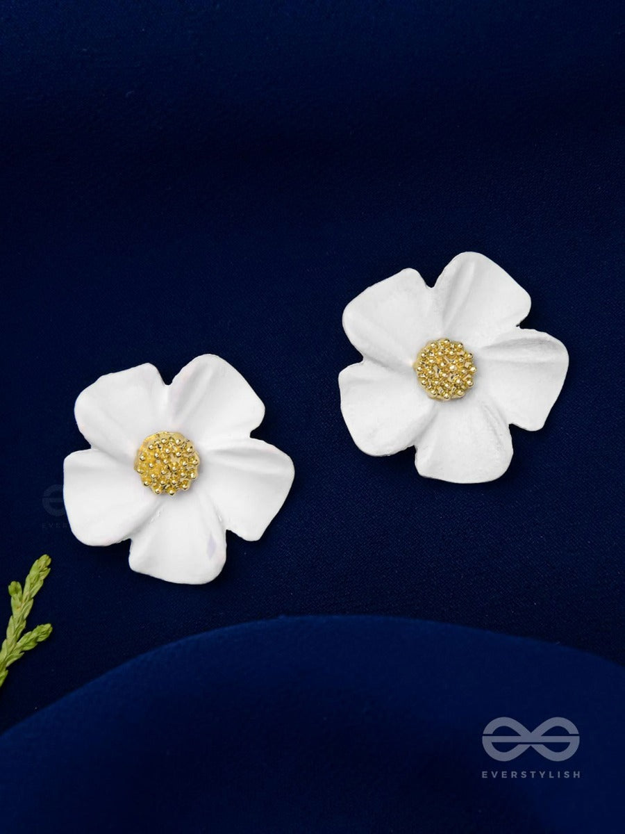 The Blossom Ballad - Golden And White Acrylic Stud Earrings