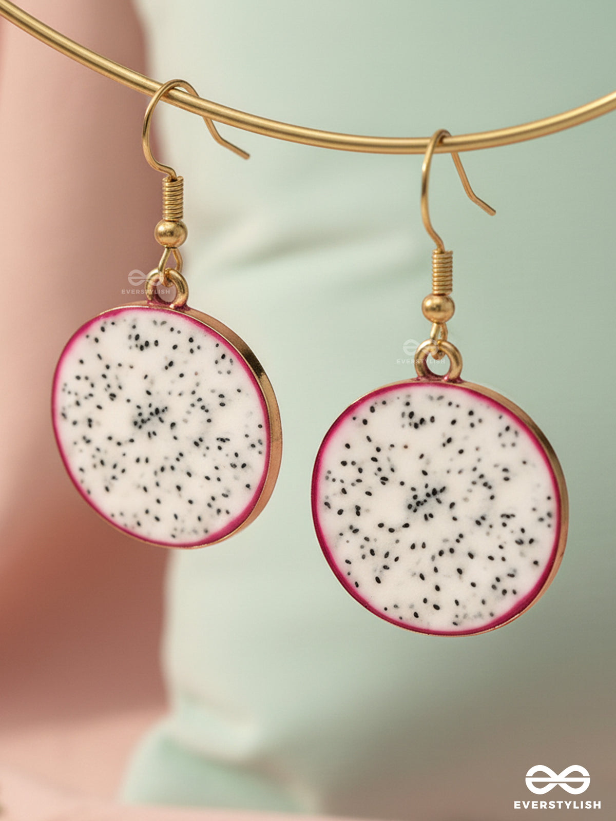 The Dragonfruit Delicacy - Golden Embelished Earrings