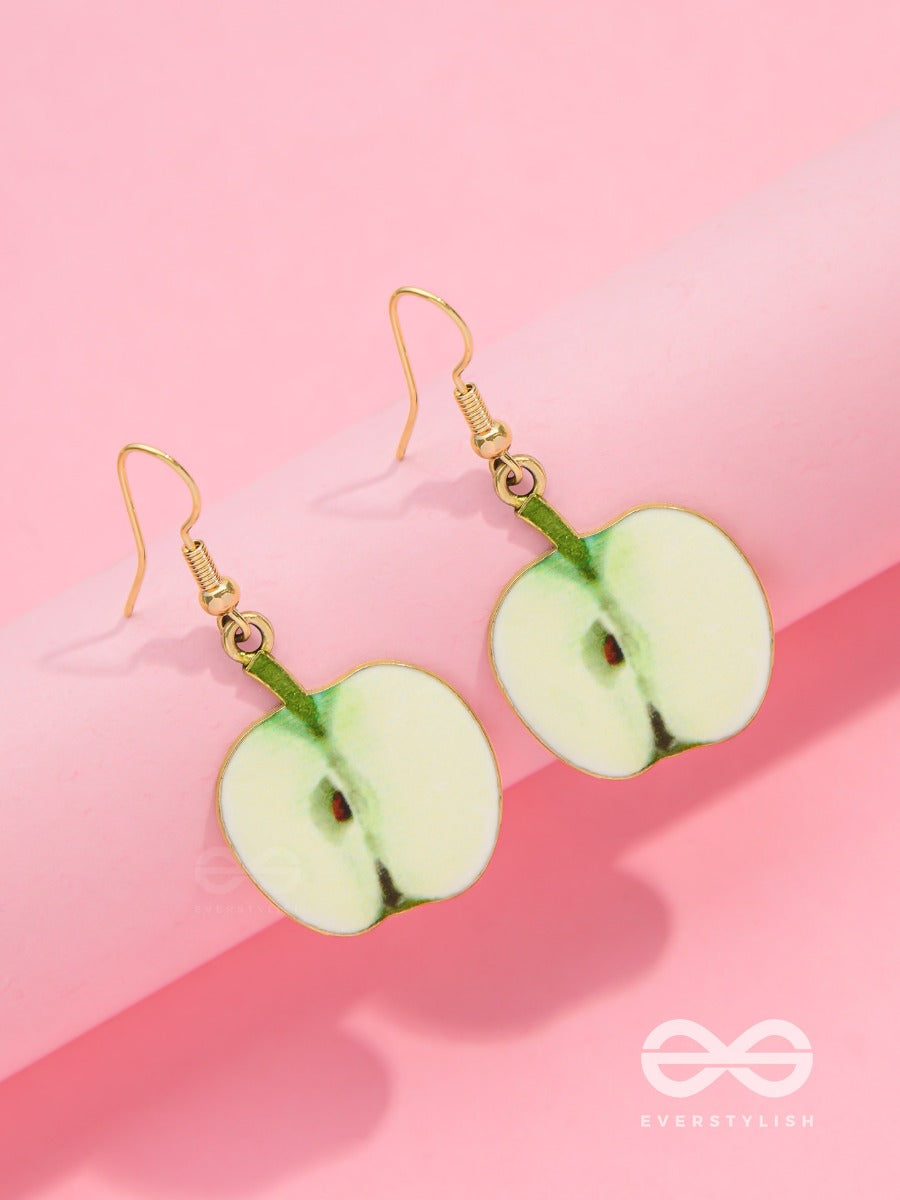 Sweet Apple Serenade - Golden Embelished Earrings