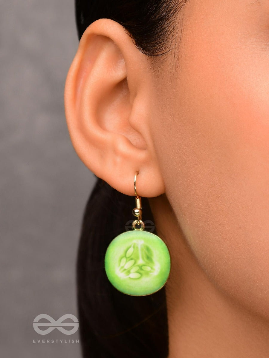 As Cool As Cucumber - Golden Embelished Earrings