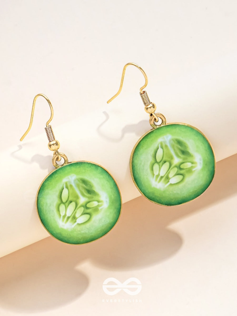 As Cool As Cucumber - Golden Embelished Earrings