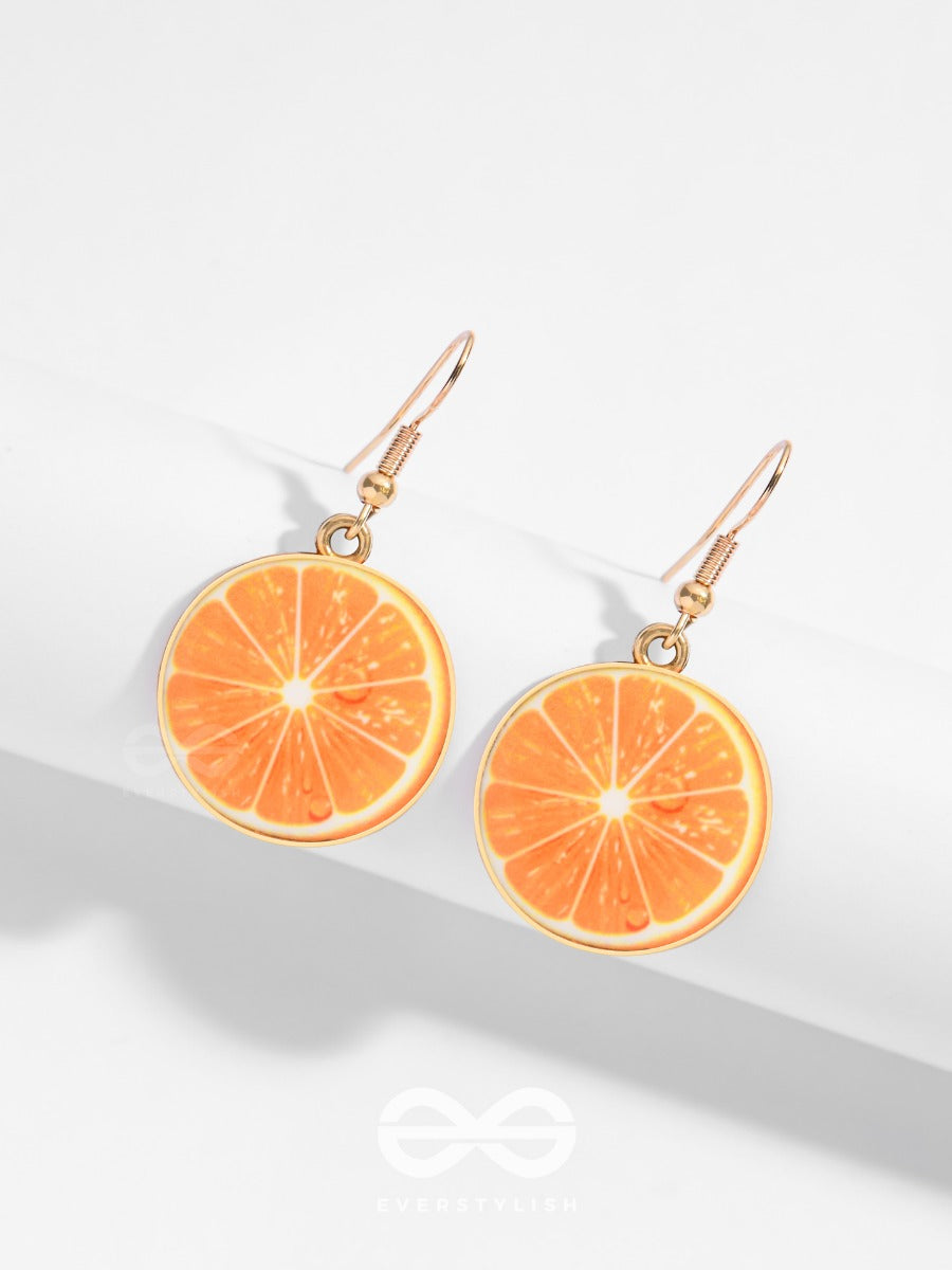 Tropical Citrus Allure - Golden Embelished Earrings