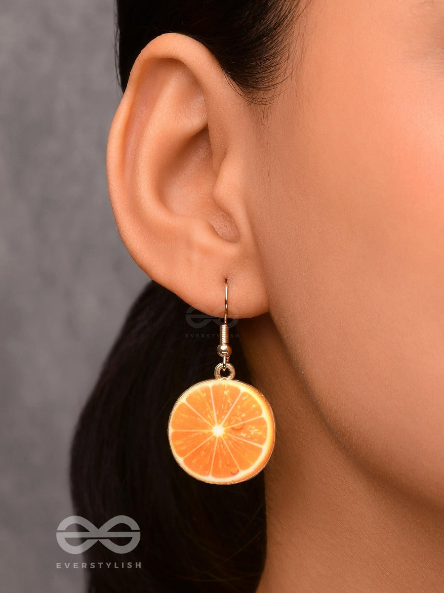 Tropical Citrus Allure - Golden Embelished Earrings