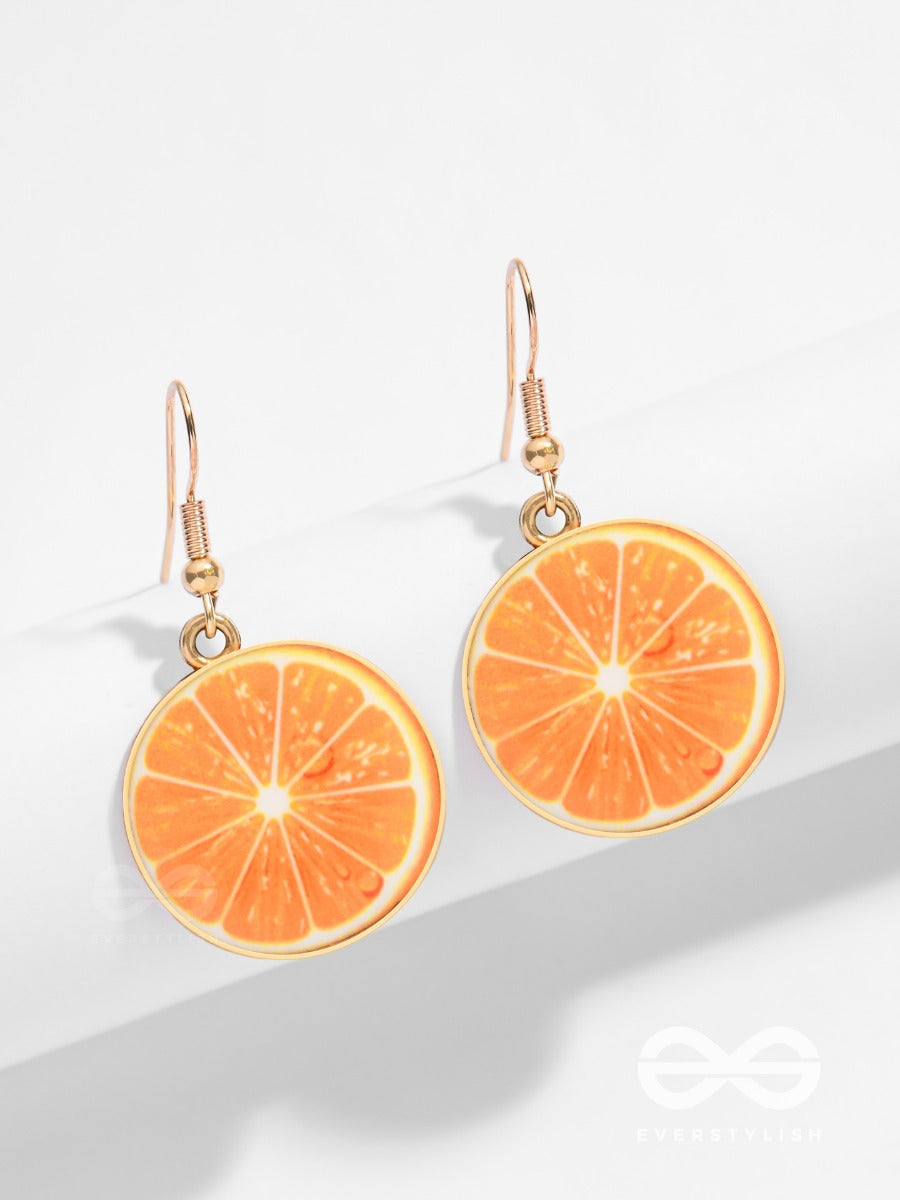 Tropical Citrus Allure - Golden Embelished Earrings