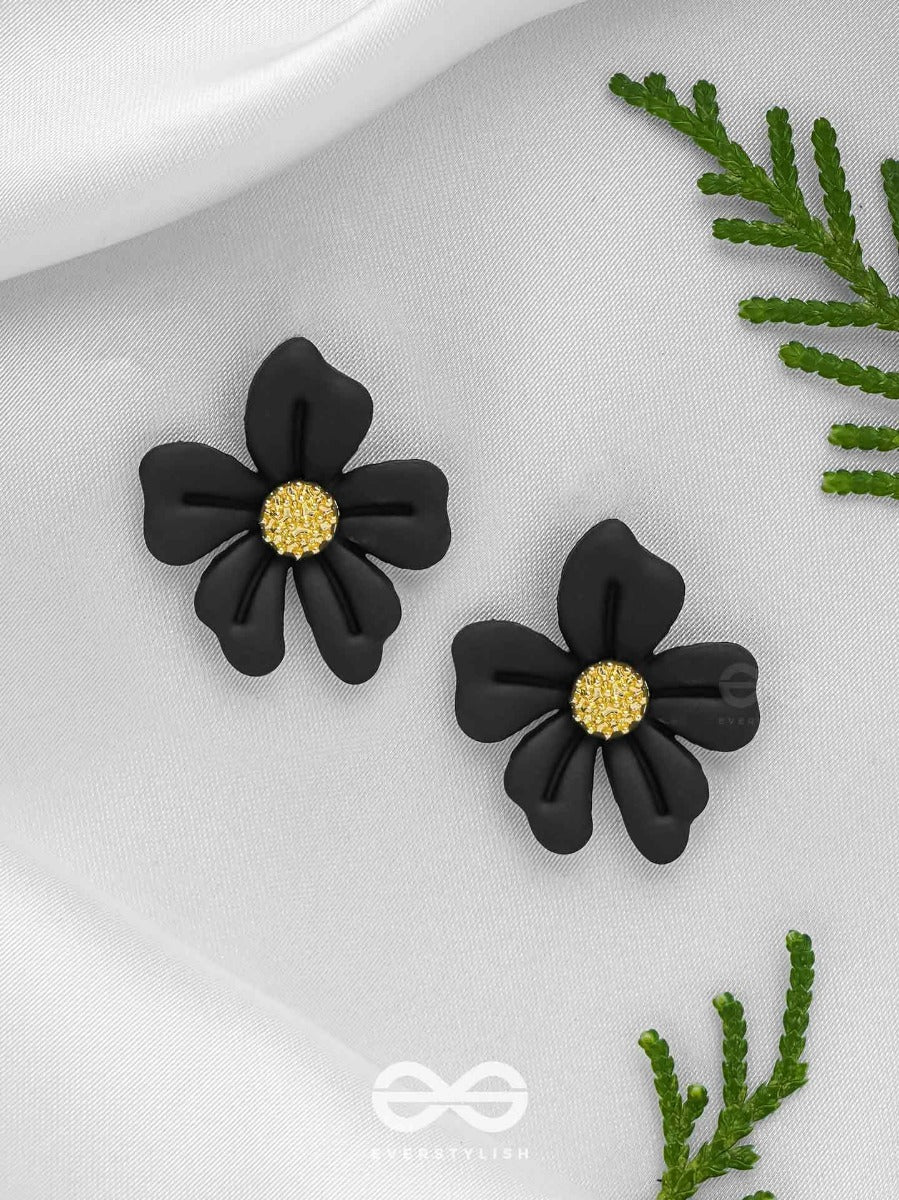 The Floral Fling - Golden And Black Acrylic Stud Earrings