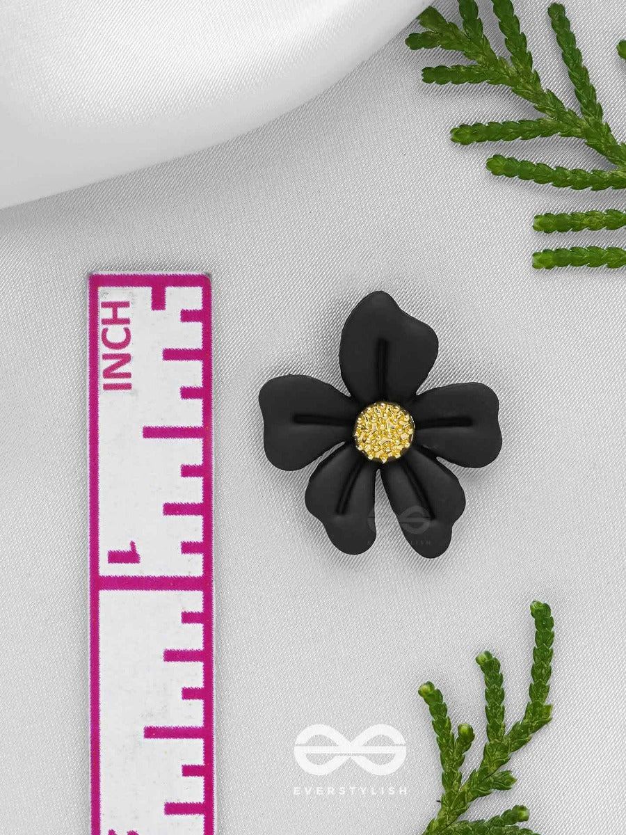 The Floral Fling - Golden And Black Acrylic Stud Earrings