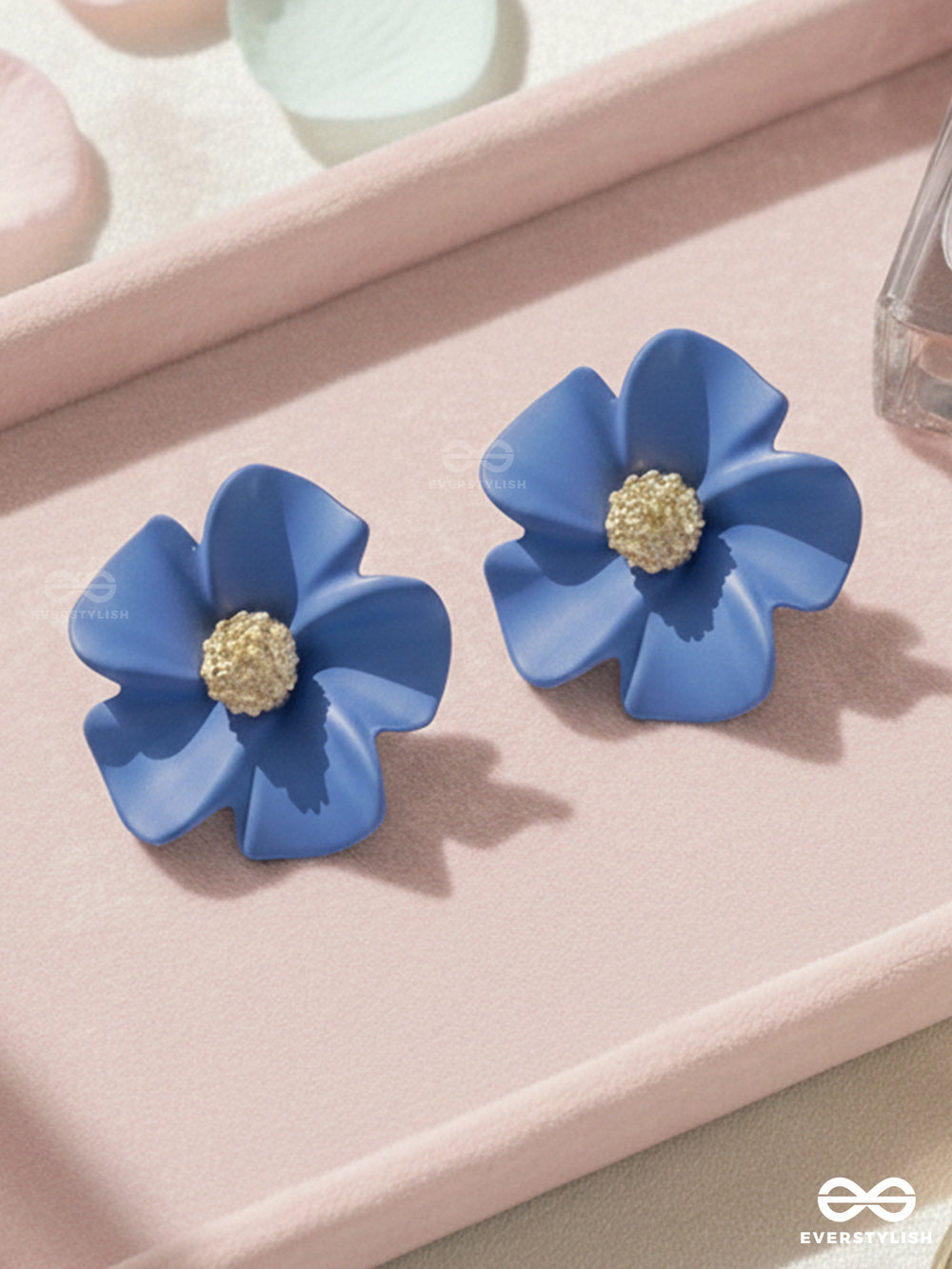 The Blossom Ballad - Golden And Blue Acrylic Stud Earrings