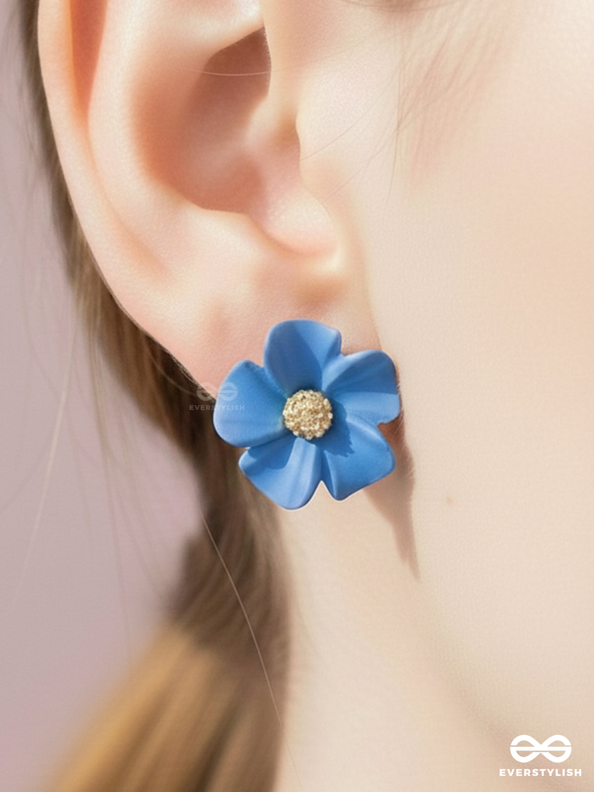 The Blossom Ballad - Golden And Blue Acrylic Stud Earrings