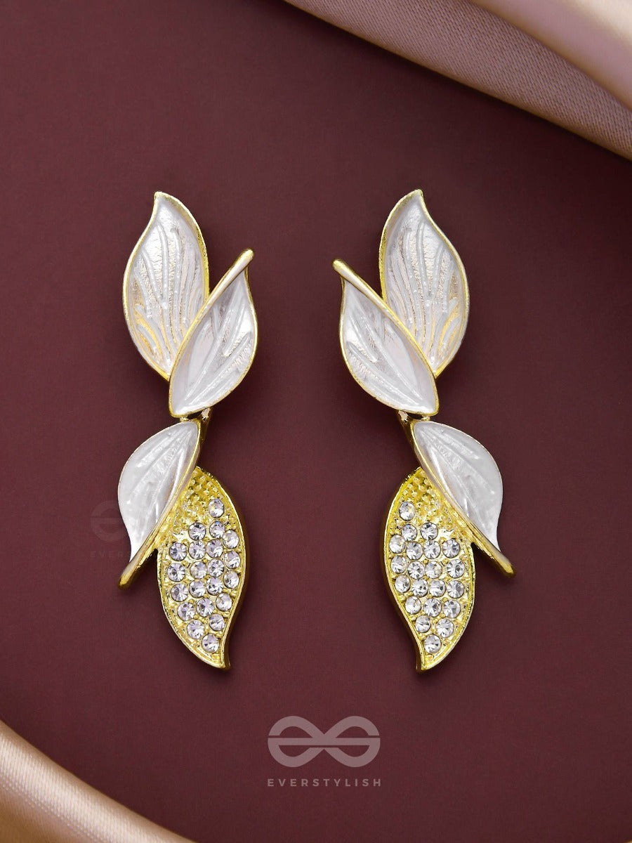 Wings Of Magic - Golden And White Embellished Earrings