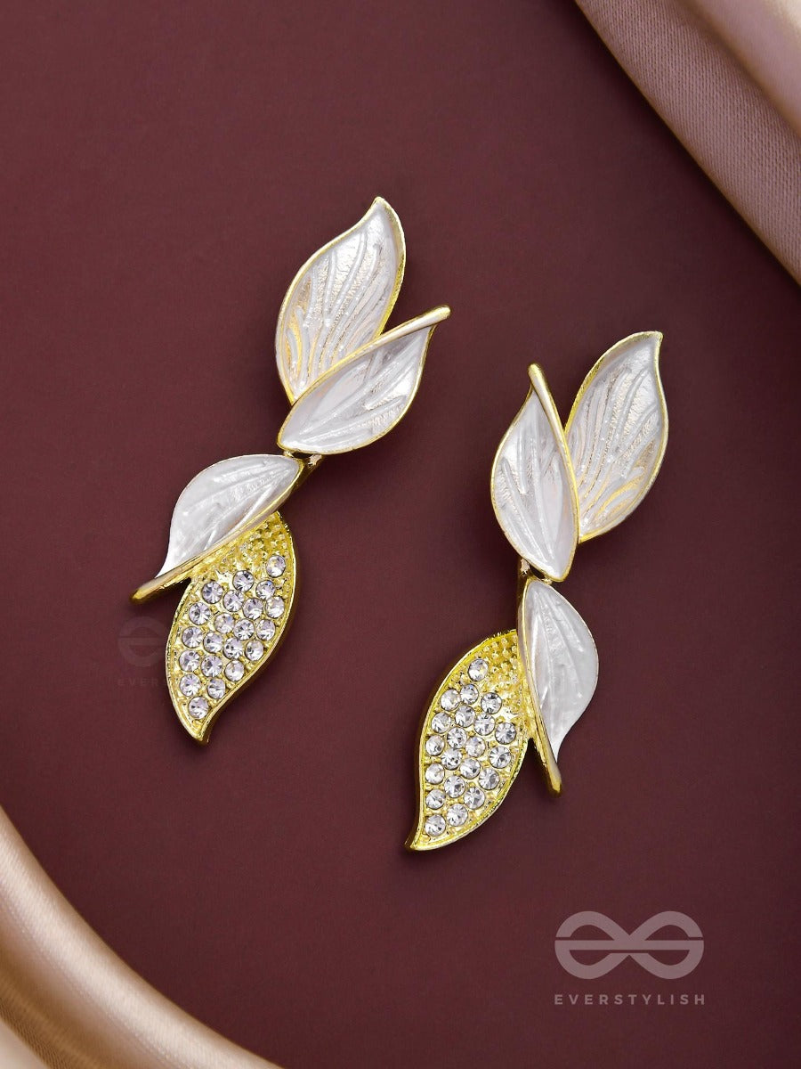 Wings Of Magic - Golden And White Embellished Earrings