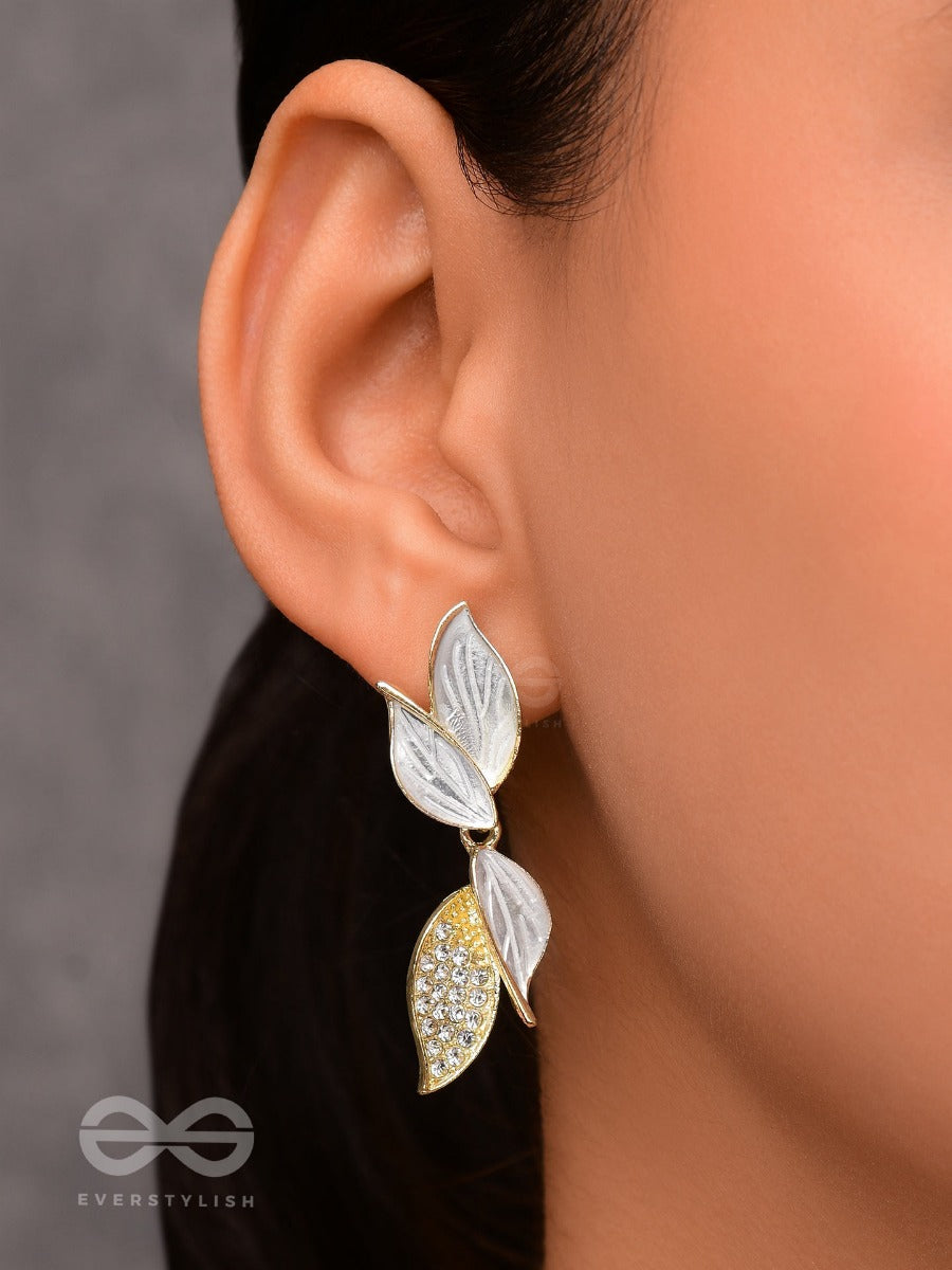 Wings Of Magic - Golden And White Embellished Earrings
