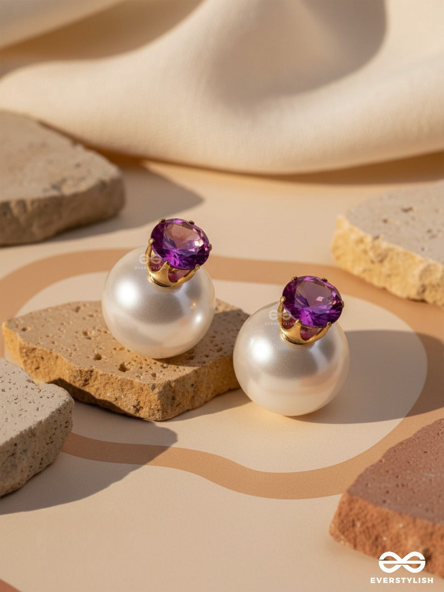 A Mystic Pearl - Golden Embellished Earrings (Violet)