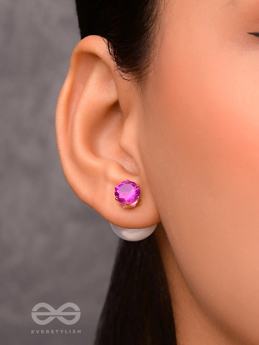 A Mystic Pearl - Golden Embellished Earrings (Violet)