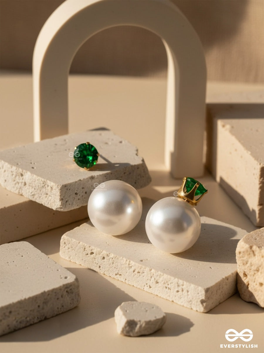 A Mystic Pearl - Golden Embellished Earrings (Green)