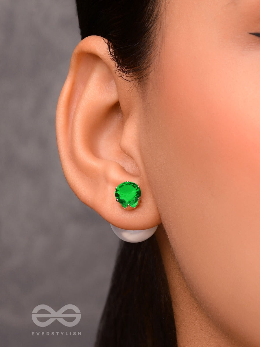 A Mystic Pearl - Golden Embellished Earrings (Green)