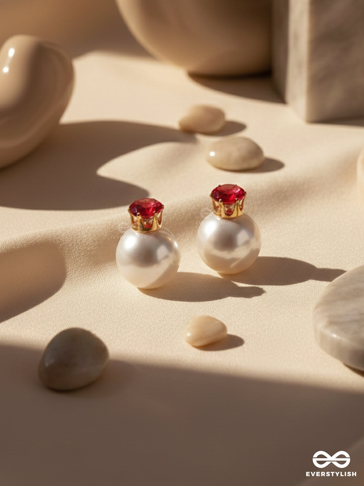 A Mystic Pearl - Golden Embellished Earrings (Magenta)