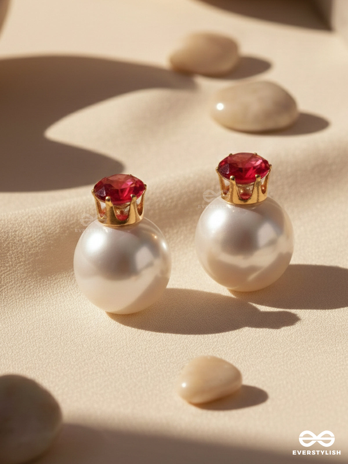 A Mystic Pearl - Golden Embellished Earrings (Magenta)