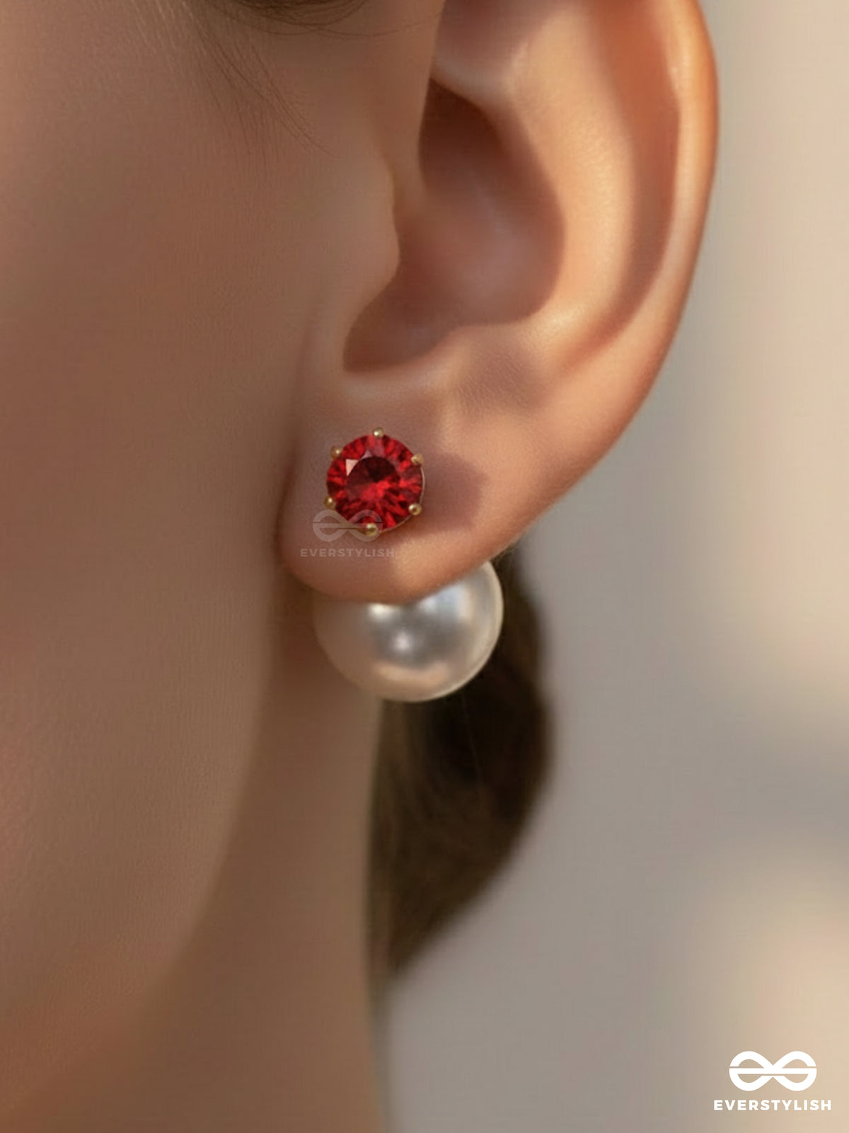 A Mystic Pearl - Golden Embellished Earrings (Magenta)