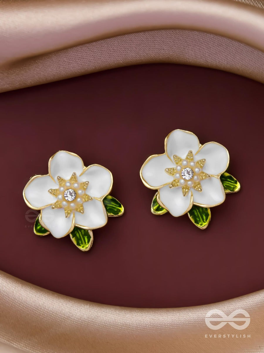 Snowy Blossoms - Golden Embellished Stud Earrings