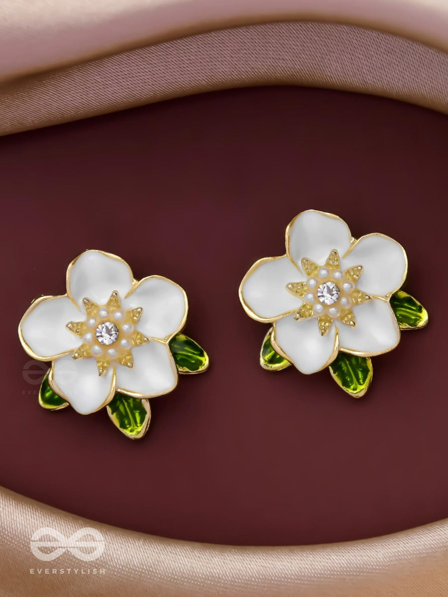 Snowy Blossoms - Golden Embellished Stud Earrings