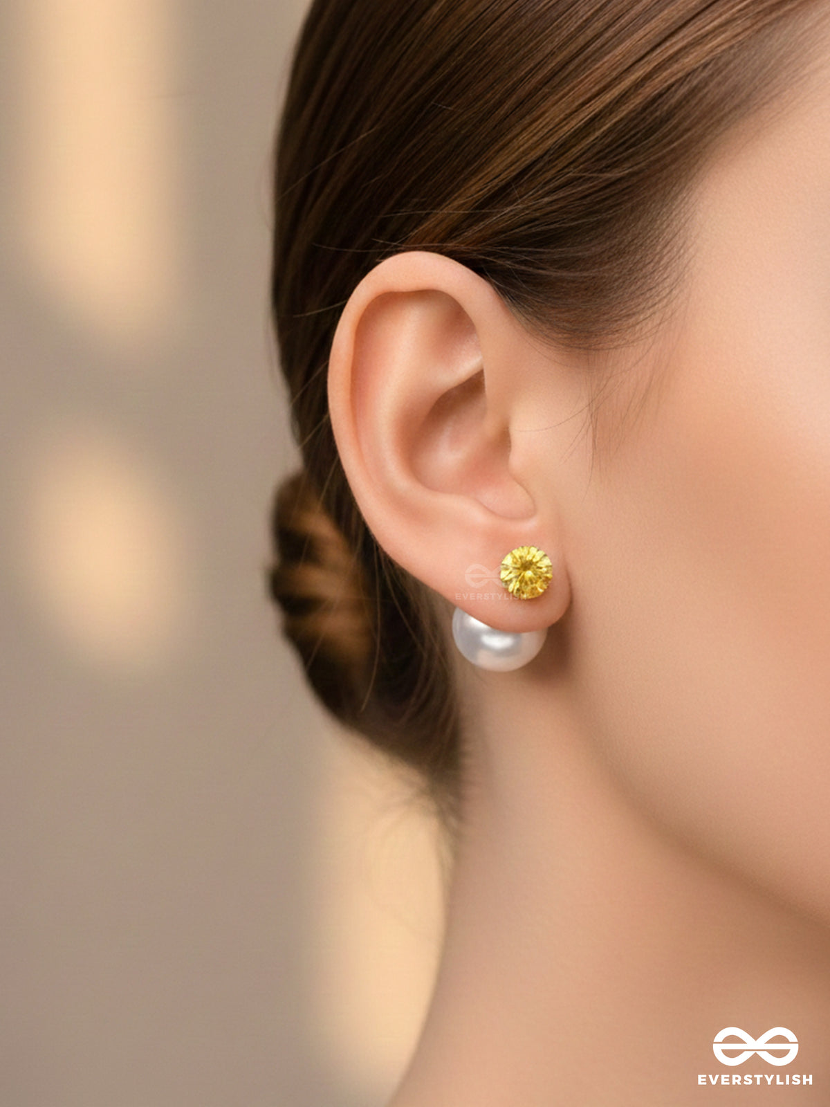 A Mystic Pearl - Golden Embellished Earrings (Yellow)