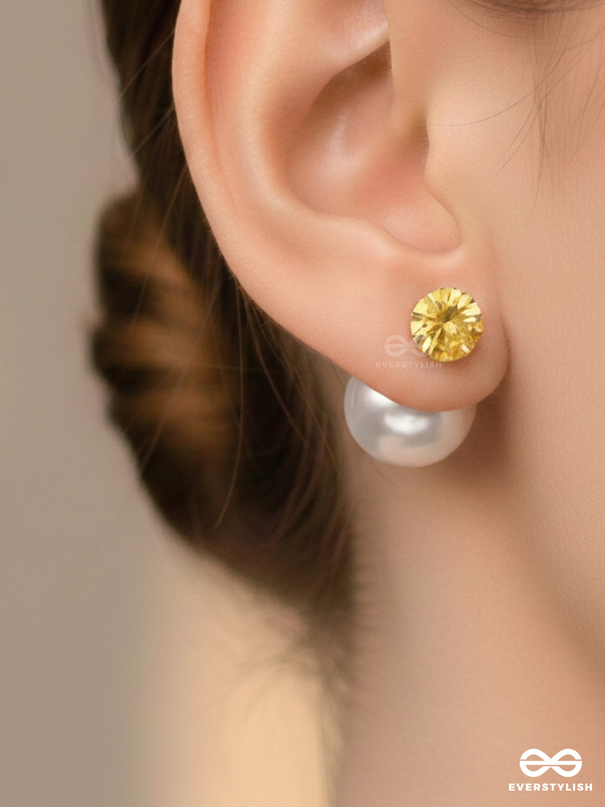 A Mystic Pearl - Golden Embellished Earrings (Yellow)