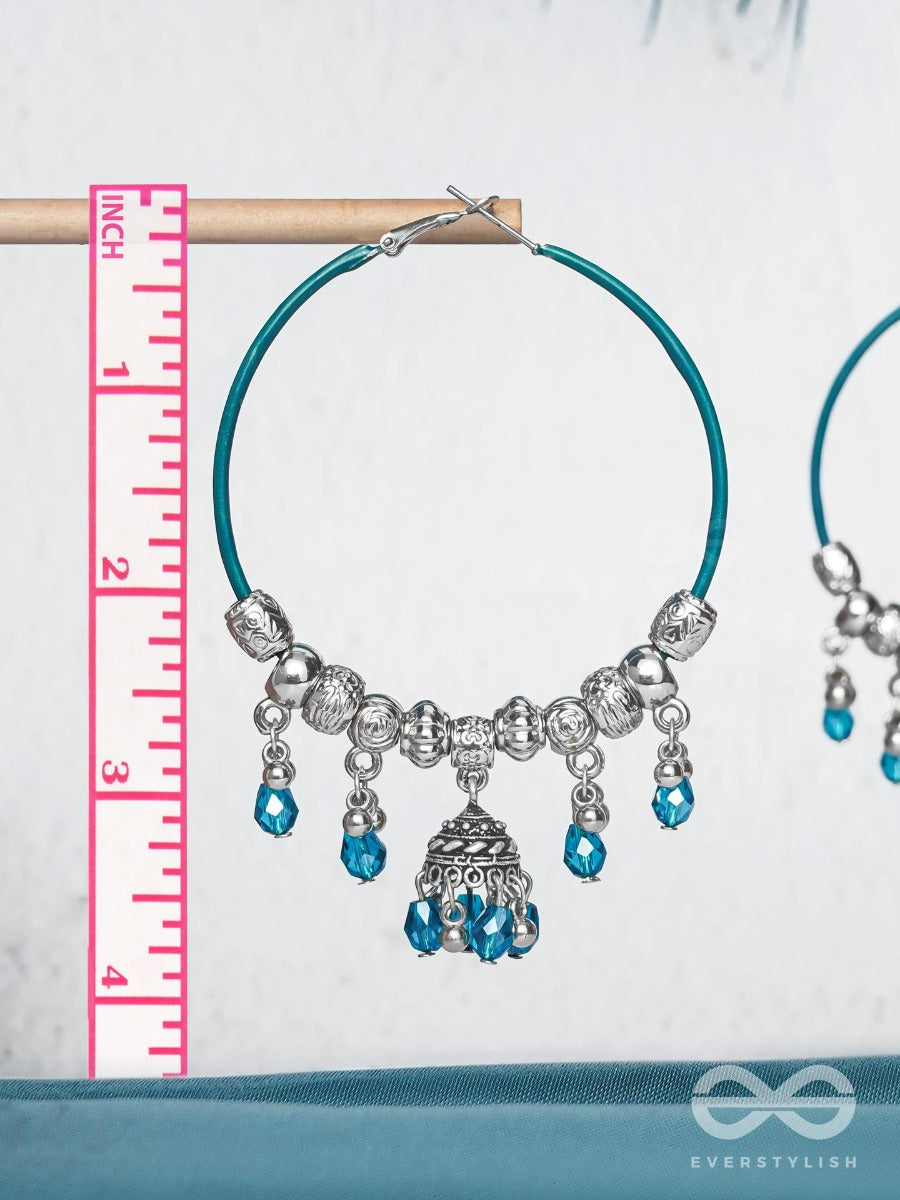 The Aqua Orbits - Silver Hoop Earrings