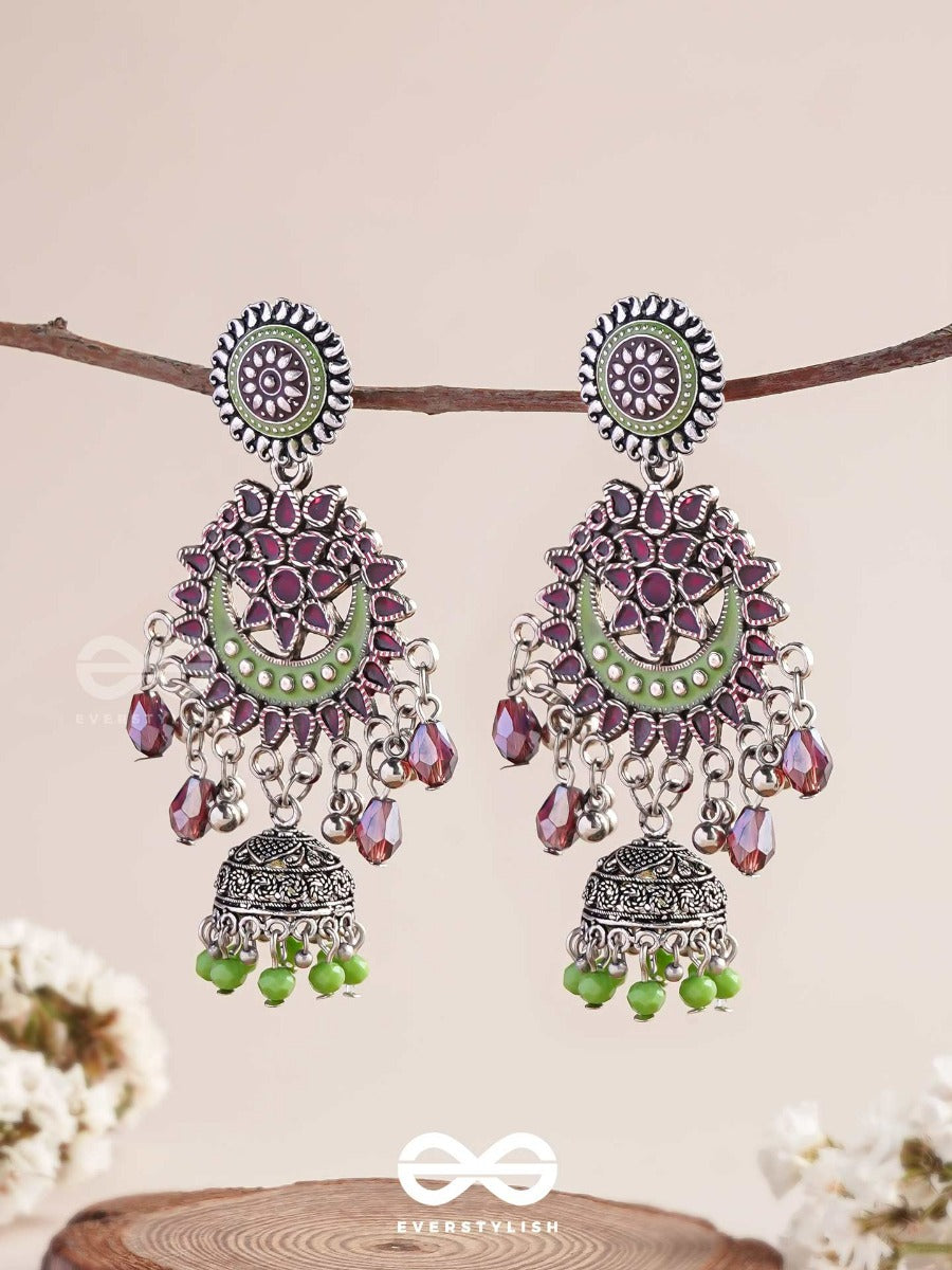 The Ruby Meadows - Statement Enamelled Oxidised Jodhpuri Jhumkas