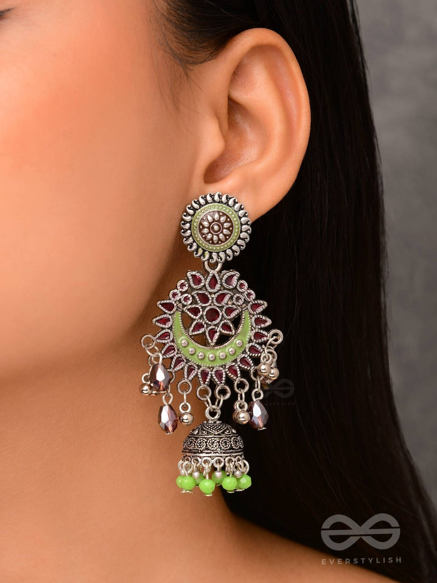 The Ruby Meadows - Statement Enamelled Oxidised Jodhpuri Jhumkas