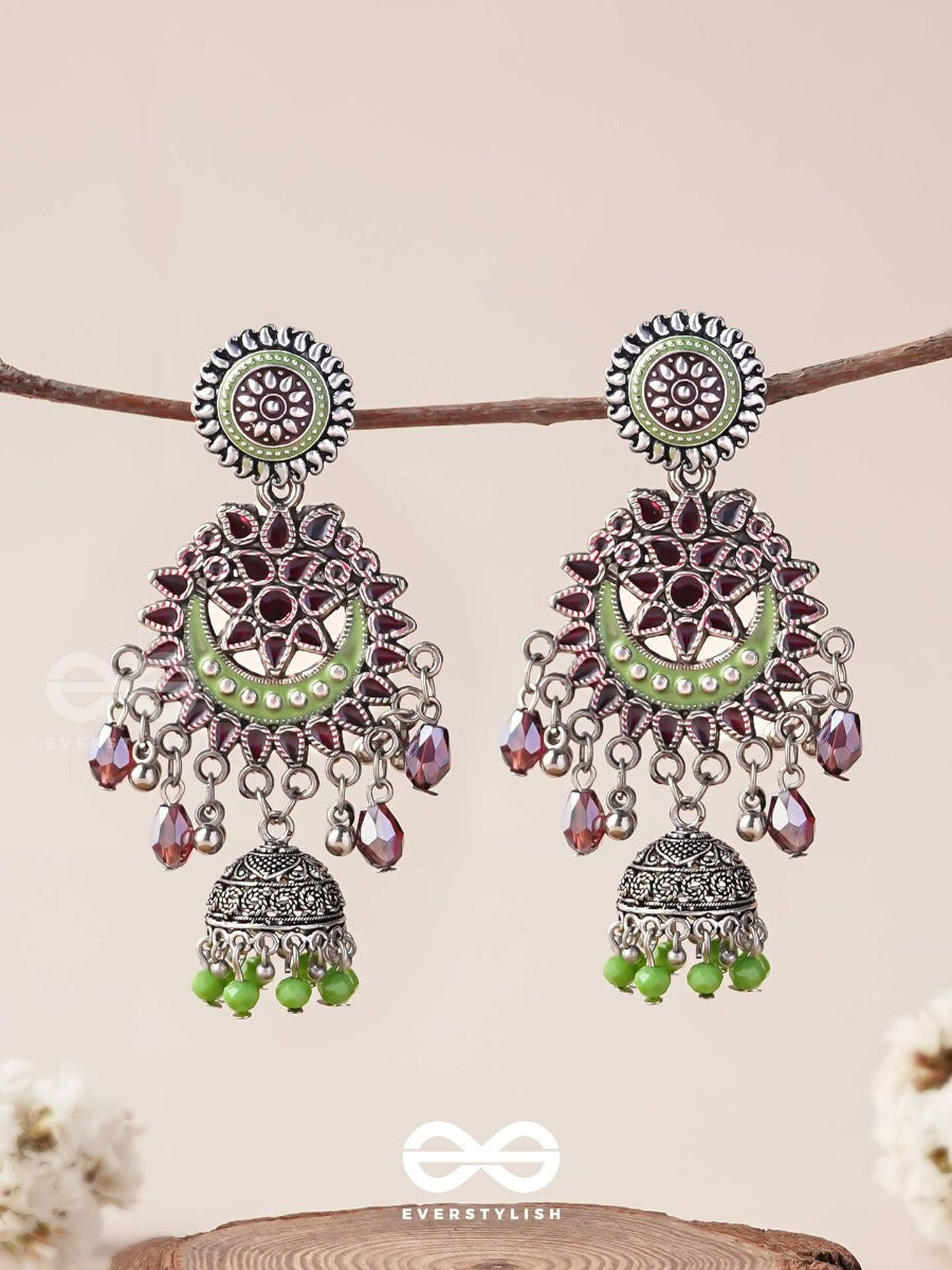 The Ruby Meadows - Statement Enamelled Oxidised Jodhpuri Jhumkas