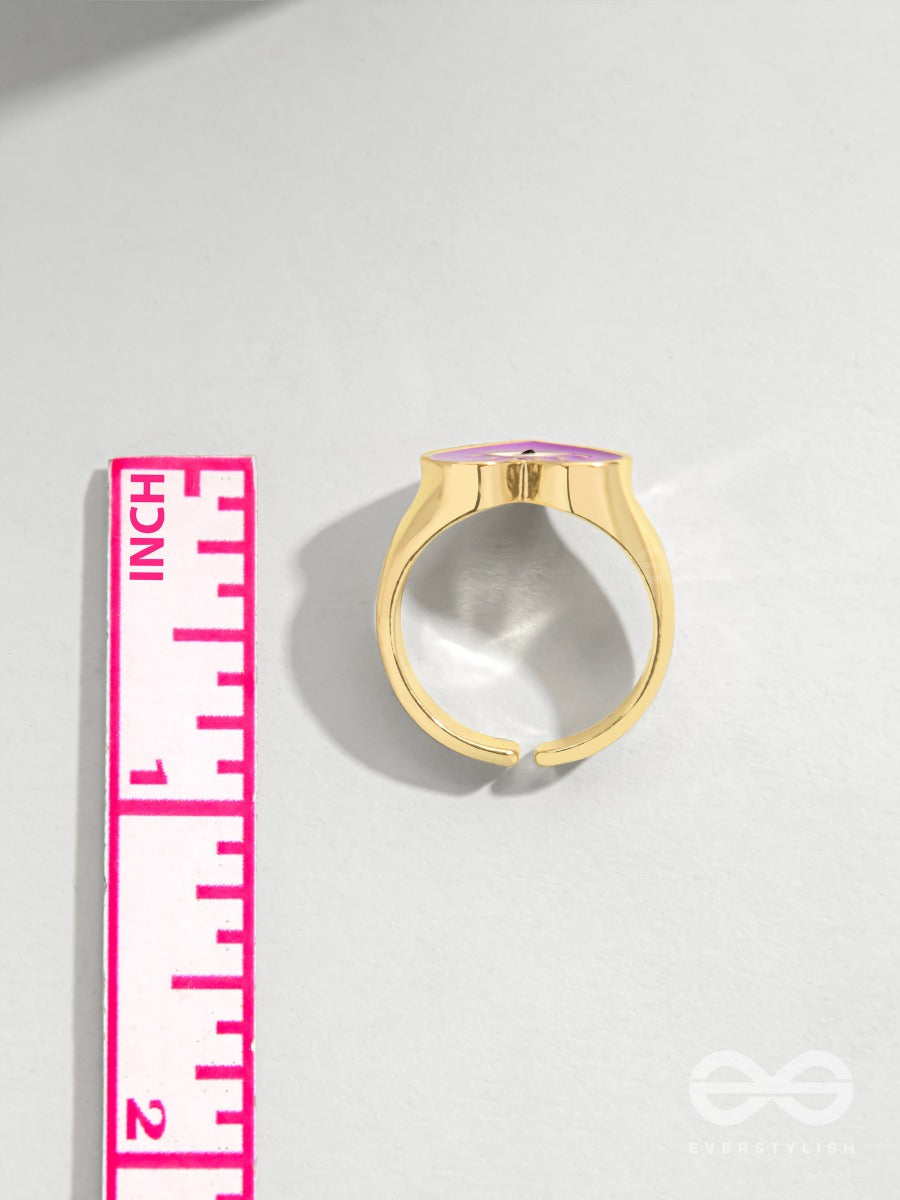 Eye Heart You - Purple Enamelled Golden Ring (Adjustable)