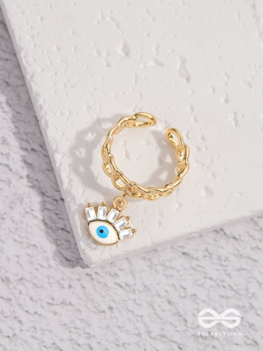 Guardian Gaze - Golden Embellished Charm Ring