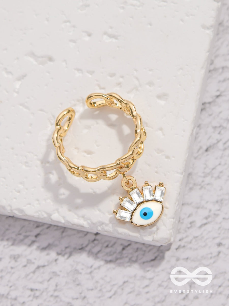 Guardian Gaze - Golden Embellished Charm Ring