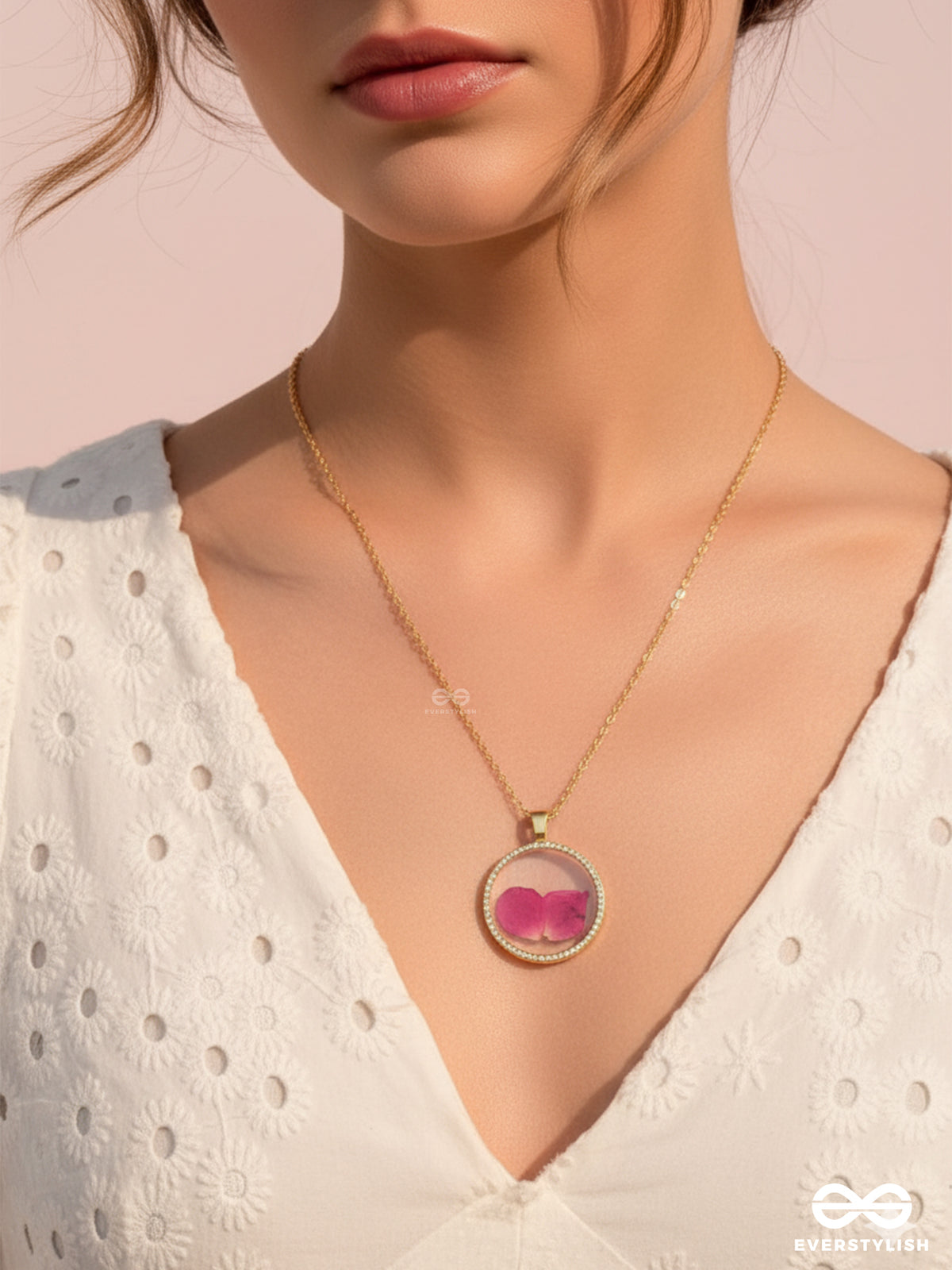 Bloom And Blush - Pressed Flowe Resin Pendant With Anti-Tarnish Coating