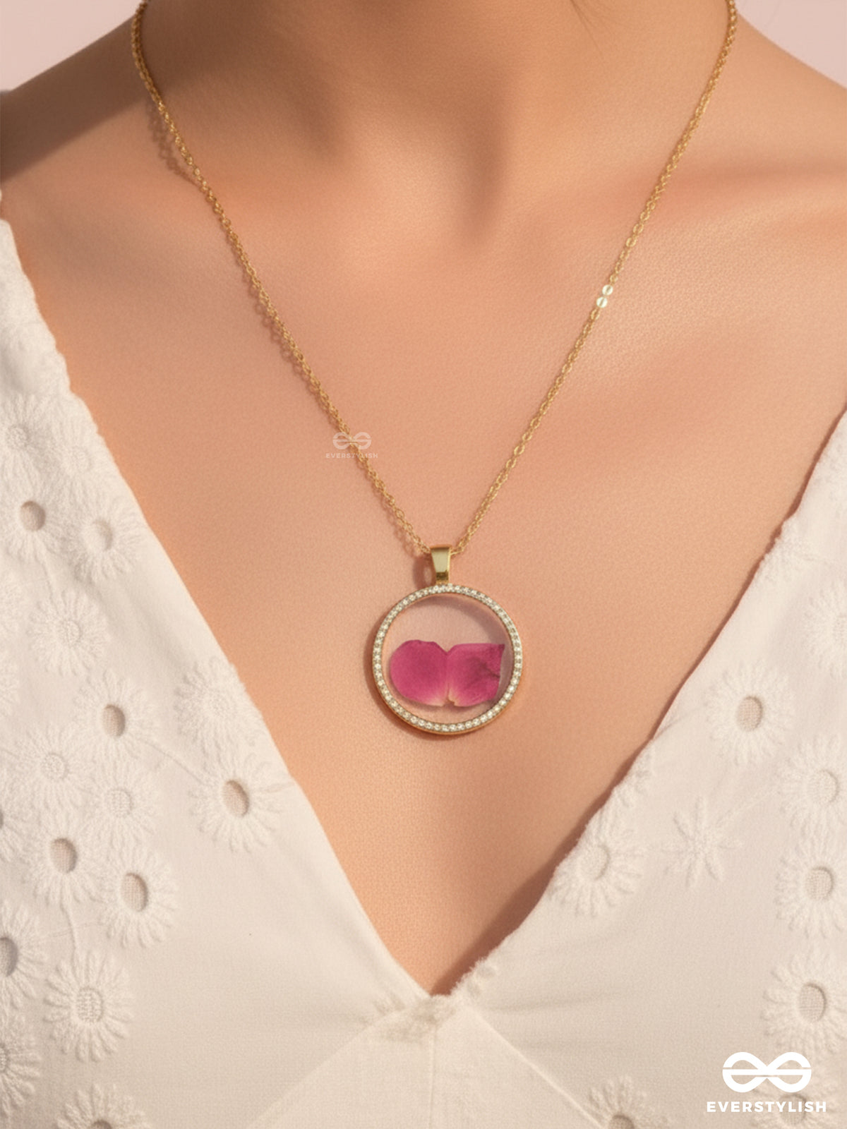 Bloom And Blush - Pressed Flowe Resin Pendant With Anti-Tarnish Coating