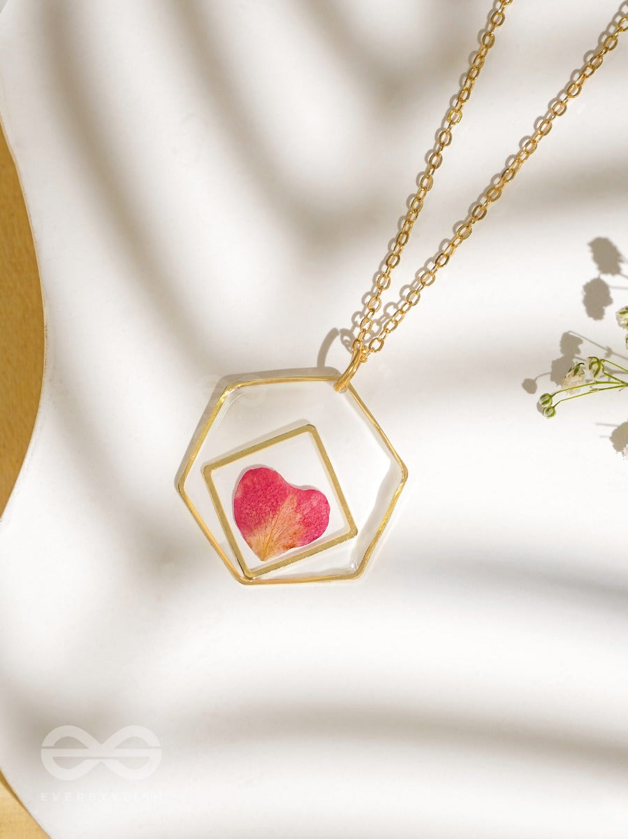 Heart Of Rose - Pressed Flower Resin Pendant With Anti-Tarnish Coating